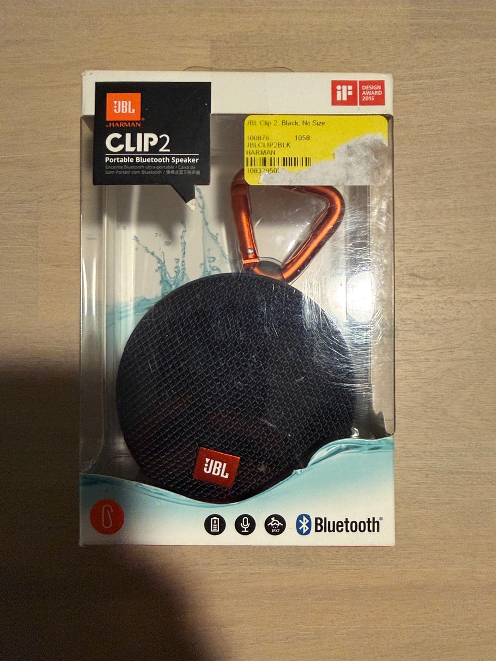 JBL Clip 2 Bluetooth Speaker - Black with Orange Carabiner